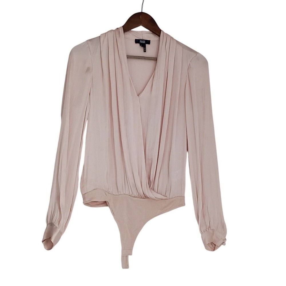Paige Surplice V Neck Bodysuit Cream Tan Long Sleeve Womens S NWOT $178